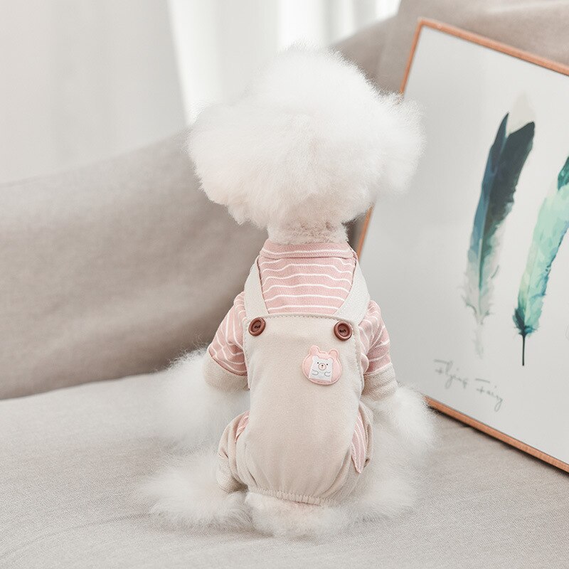 Verão cachorro macacão listra estilo japonês dos desenhos animados urso algodão roupas para cães teddy xs xxl xxl: Rosa / L