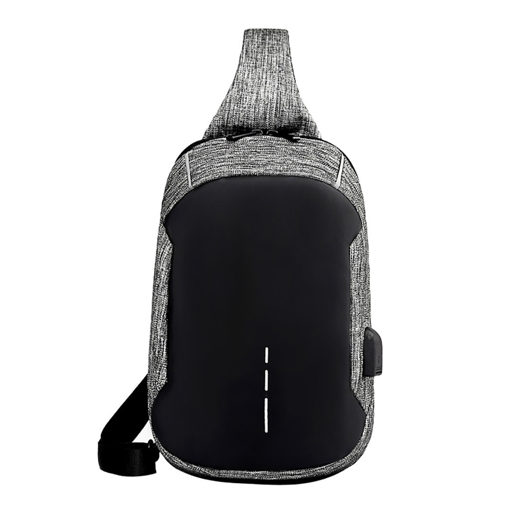 38# Men Bag Multifunctional Waterproof Chest Pack Usb Charging Interface Sports Outdoor Shoulder Crossbody Bag Bolso Hombre: Gray