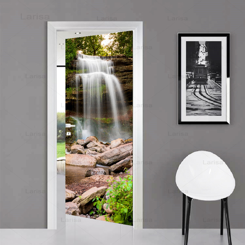 Self Adhesive Decal Home Decor Waterfall DIY Door Sticker Landscape Poster For Living Room PVC Waterproof 3D Print Photo Art