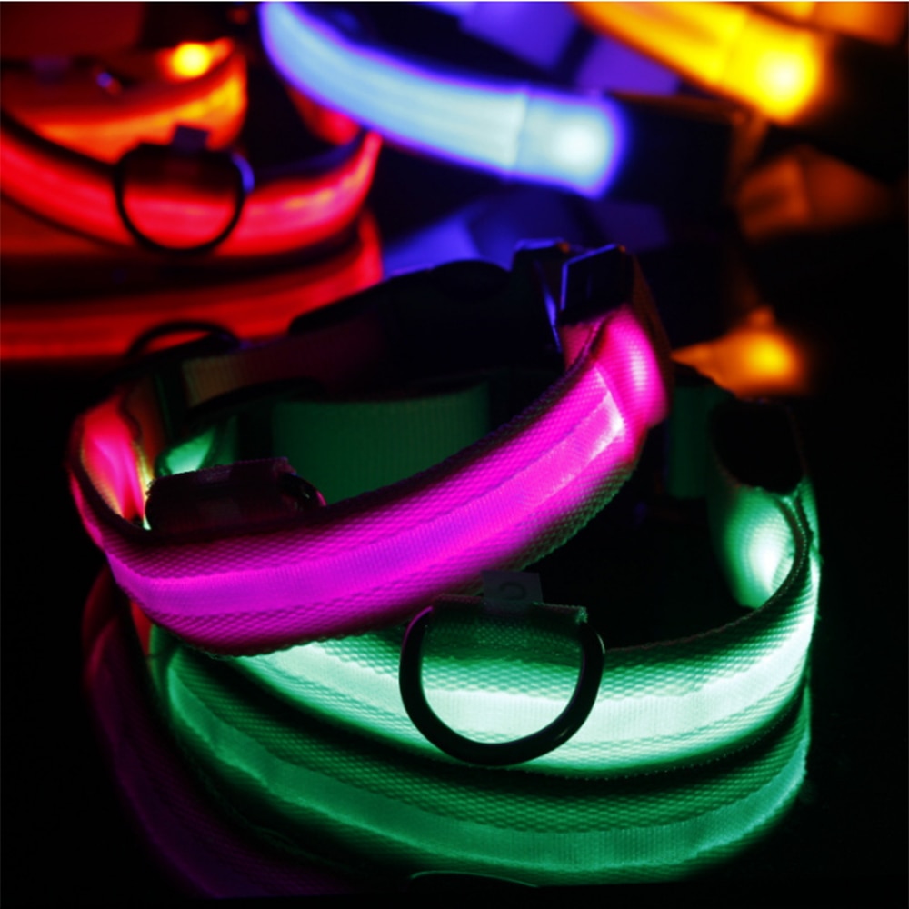 Nylon LED Dog Collar Light Night Safety LED Flashing Glow Pet Supplies Pet Cat Collars Dog Accessories for Small Dogs Collar LED