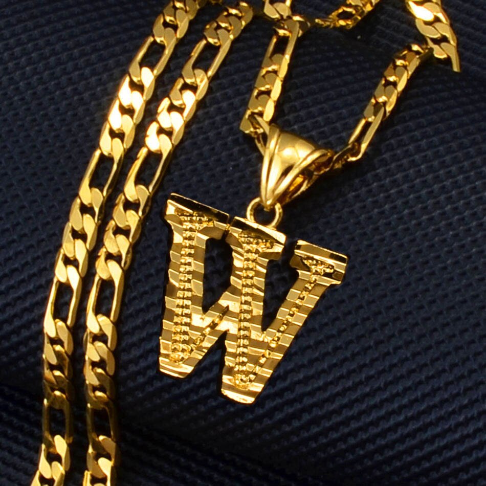 Anniyo A-Z Letters Pendant Necklaces for Women Men Girls English Initial Alphabet Figaro Chains Gold Color Jewelry #058002S: 45cm / Blue