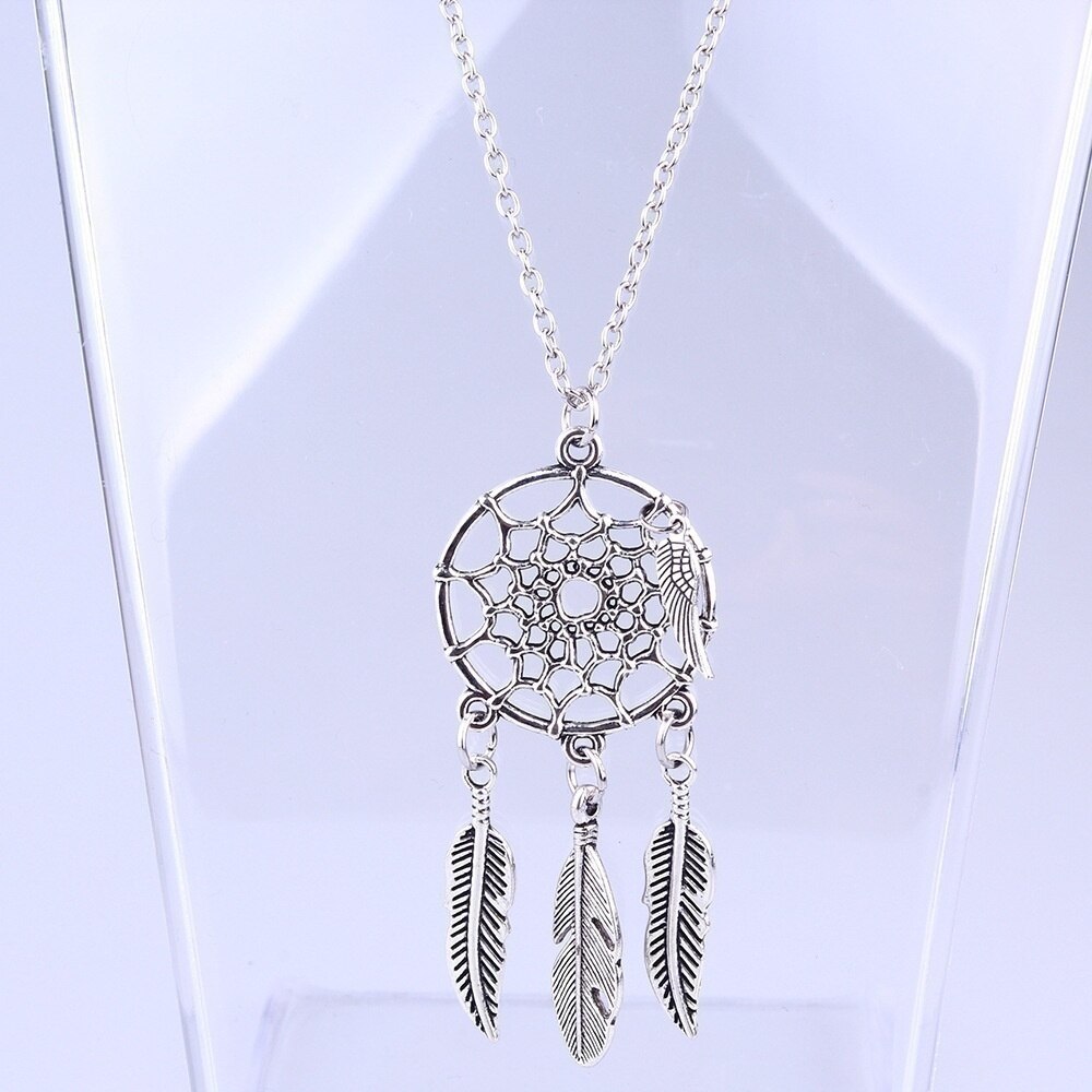 Delysia king new attrape reve bijoux femme collier plumes pendentif feuille attrape-reve boho vintage dream catcher necklaces