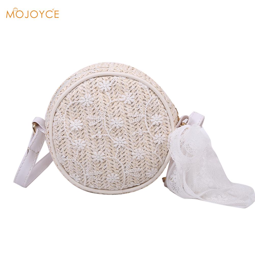 Casual dames vintage crossbody messenger bags voor mode zomer strandvakantie stro kant ronde schoudertassen