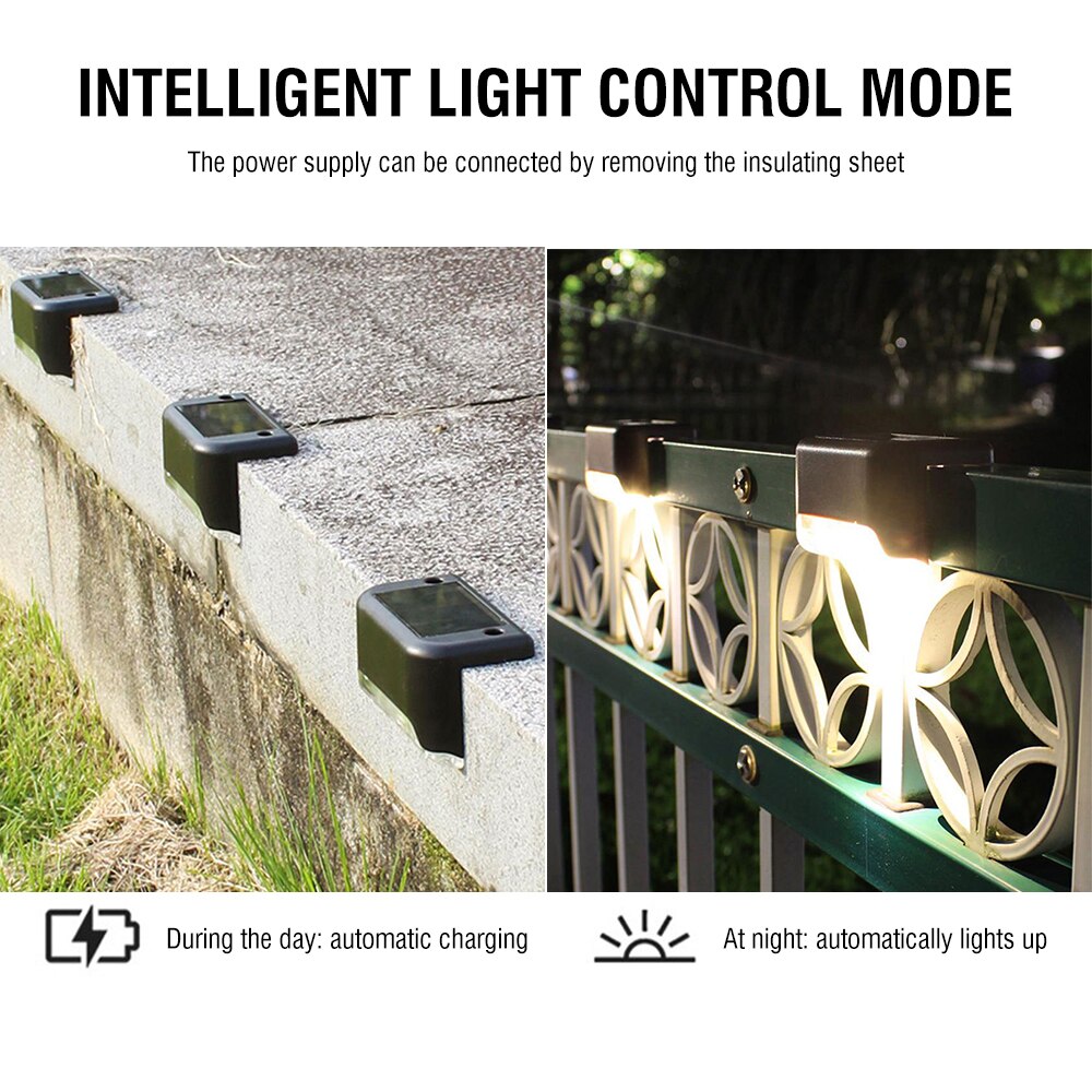 IP65 Waterproof LED Solar Step Lights Intelligent Light Control Mode Solar Lamp for Outdoor Deck Stairs Fence Yard Patio Path
