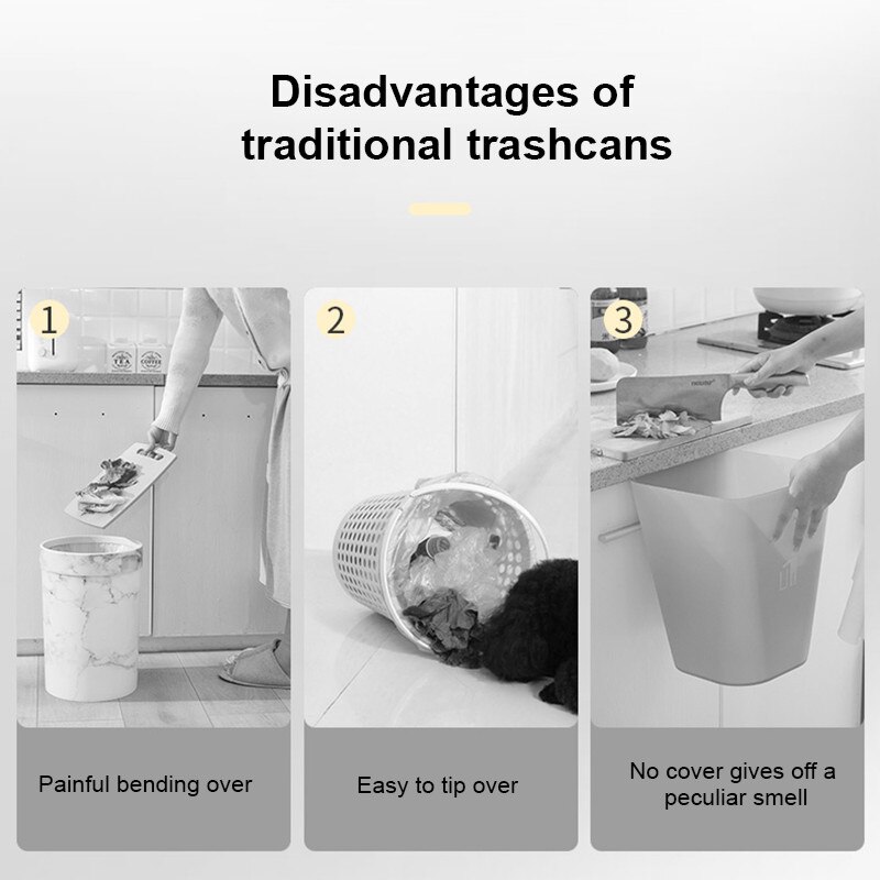 5L Trash Can With Lid Kitchen Cabinet Door Hanging Trash Can Wall-mounted Trash Can Bathroom Toilet Trash Storage Box Household