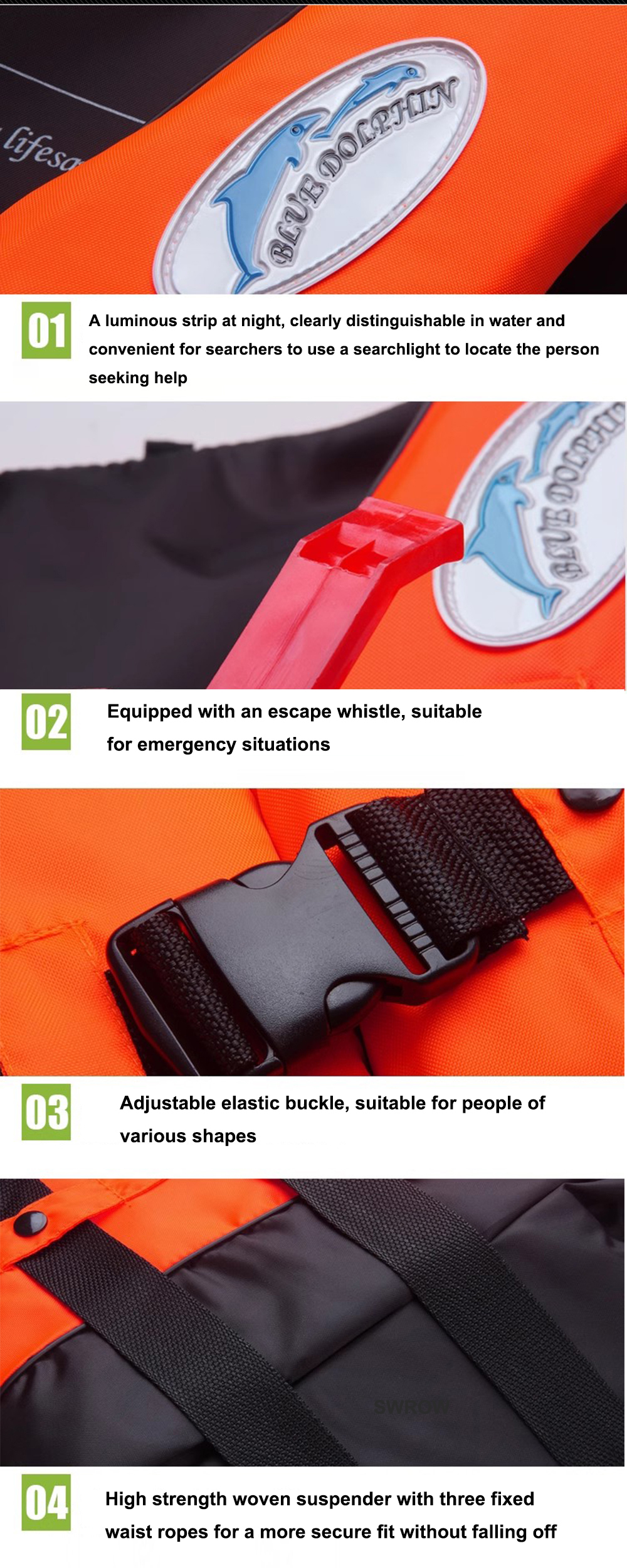 Outdoor life jacket for adults, adjustable buoyancy, survival suit, polyester, children's life jacket with whistle