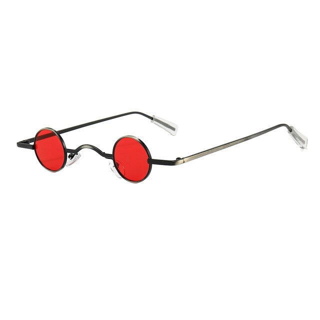Retro Mini Sunglasses Round Men Metal Frame Gold Black Red Small Round Framed Sun Glasses: Red