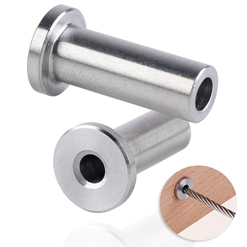 Stainless Steel Protective Protector Sleeves for 1/8 Inch Deck Cable Railing System, for Wood Posts, DIY Balustrade T316 Marine