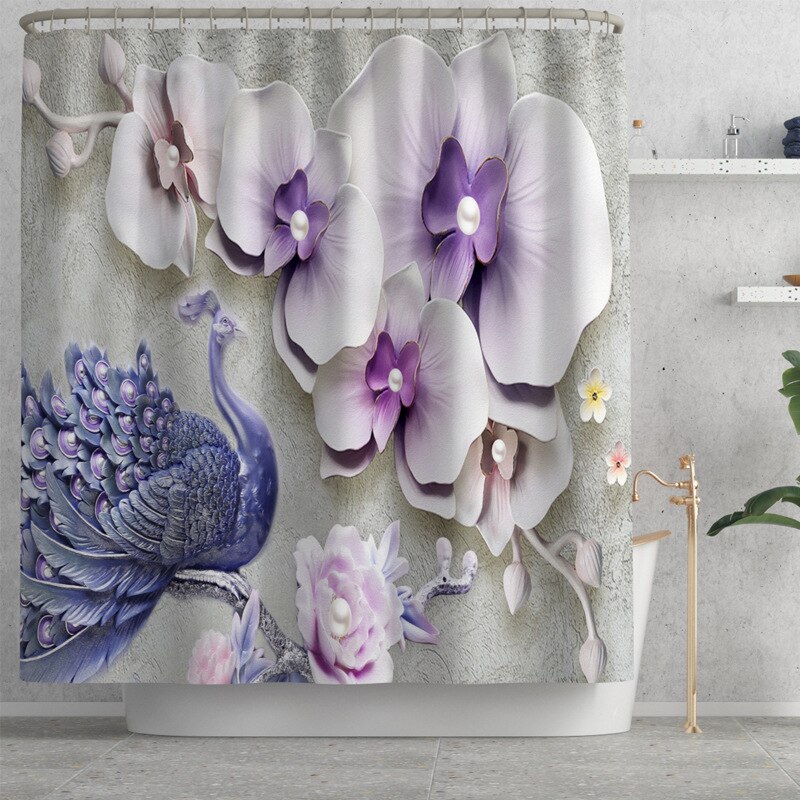 Print Bloemen Douche Mat Badkamer Tapijt Anti Slip Tapijt Pad Absorberende Badmatten Set Microfiber Mat Voor Badkamer: Shower Curtain-607