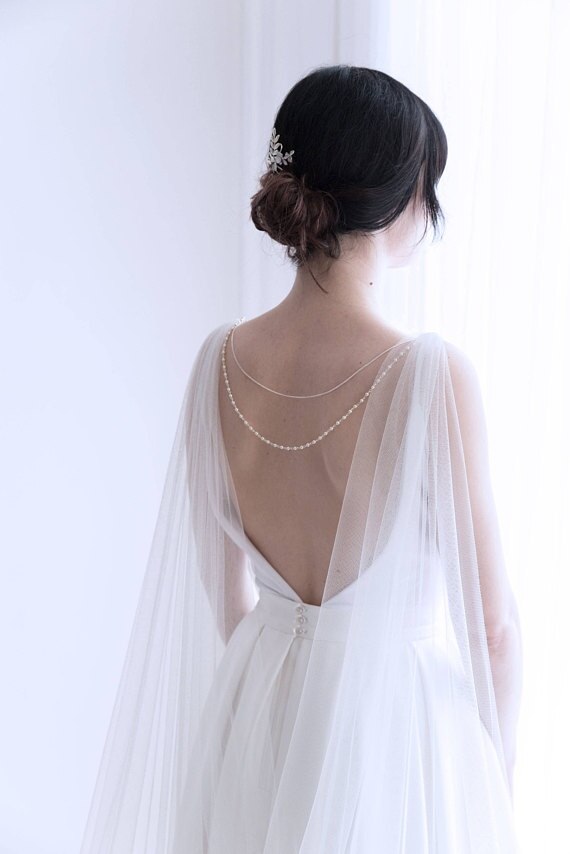 Bruiloft Cape-Bridal Cape Sluier-Schouder Sluier-Bridal Cape-Bridal Terug Ketting-Back Sieraden-cape Sluier