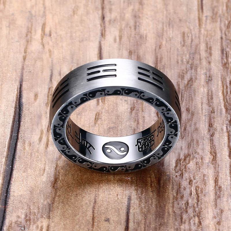 Vnox kina bagua ying yang ring för kvinnor män högpolerat rostfritt stål graverade kinesiska tecken bokstäver ringar smycken