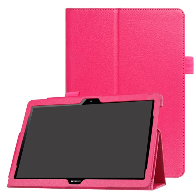 Pour Huawei Media Pad MediaPad T3 10 AGS-WO9 AGS-L09 9.6 pouces Honor Play Pad 2 étuis en cuir intelligent Texture tablette couverture: Rose Red