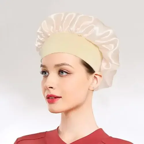 Damen-Schlafmütze mit breiter Krempe, Seidenhaube, Haarwickel zum Schlafen, Schlafmütze mit elastischem, weichem Band, Schlafmütze mit elastischem, weichem Band: WHITE