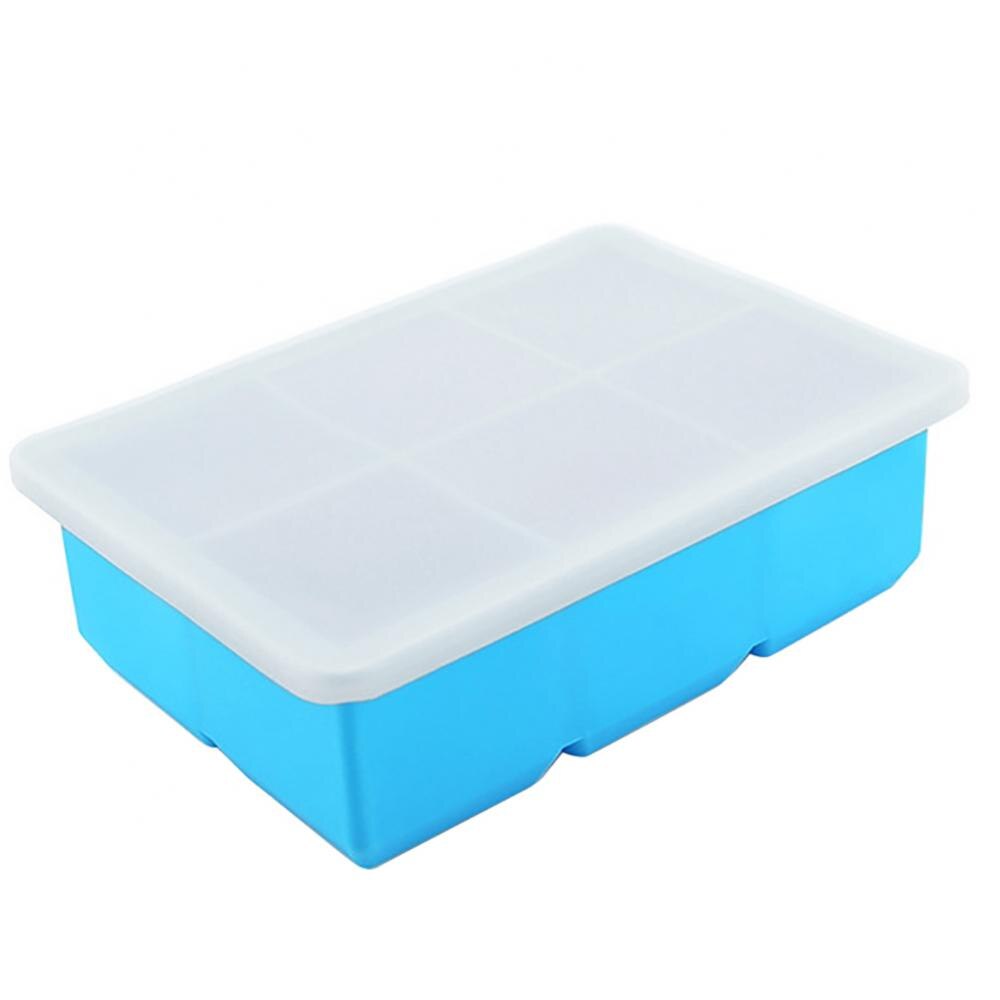 Bandeja cuadrada de silicona para cubitos de hielo de grado alimenticio, contenedor de moldes con tapa, molde congelador grande, suministros para bares y fiestas, 6 rejillas: Multi
