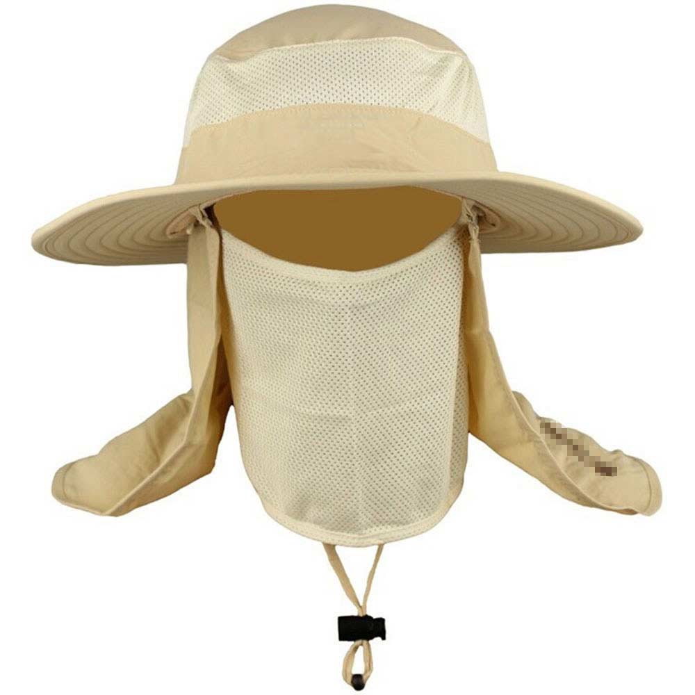 Herre fiskehat runde kanter kasket campinghat sol uv beskyttelse sommer bucket cap med hals ansigtsgardin åndbare visirer