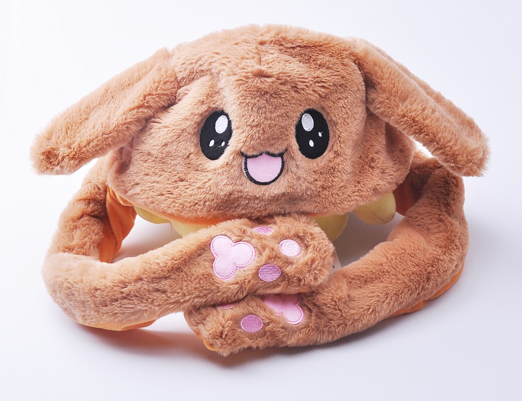 Konijn Hoed Met Bewegende Oren Bunny Hoed Oren Warm Pluche Zoete Leuke Airbag Cap: Bruin