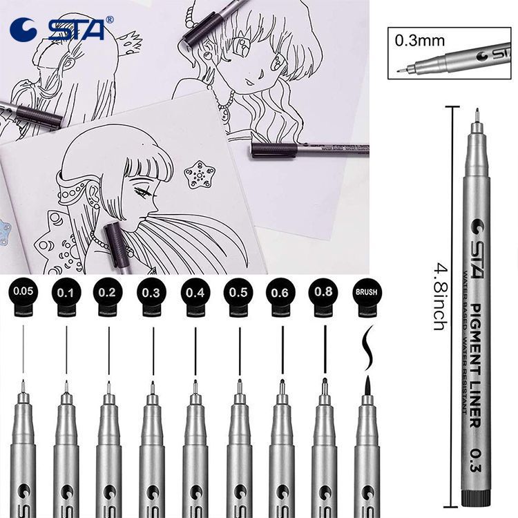 Waterproof STA Art Sketch comics Art Marker Pen Pigment Liner Water Based For Drawing Handwriting School Stationery