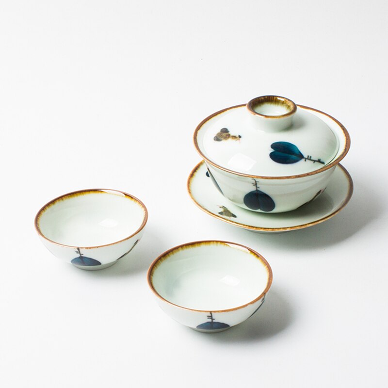 Hand Geschilderd Japanse Kippen Gaiwan Voor Thee Keramische Grappige Terrine Met Deksel Theewaar Cup Bowls Bladeren Chawan Kong Fu Thee set