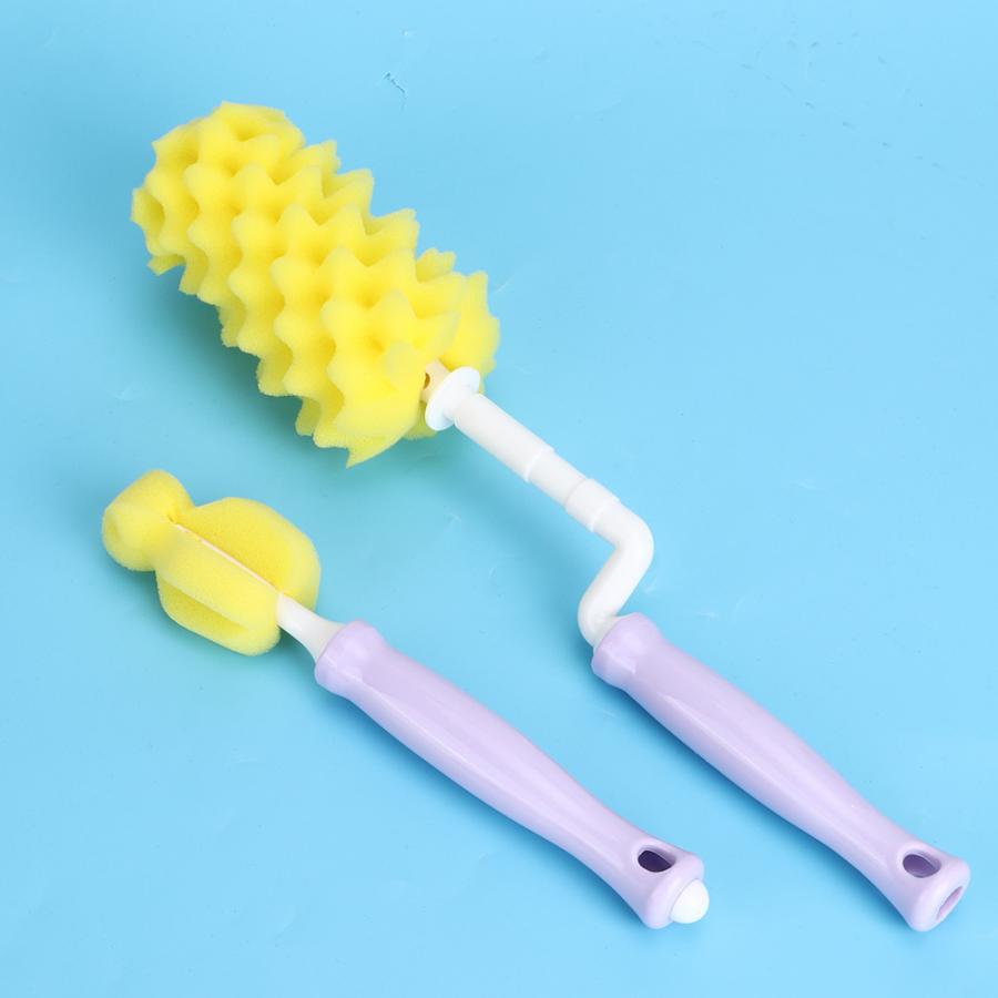 2 teile/satz Schwamm Baby Milch Flasche Reinigung Pinsel 360 Grad Griff Flasche Pinsel Reiniger Pinsel Tool Kit Flasche Accesssory