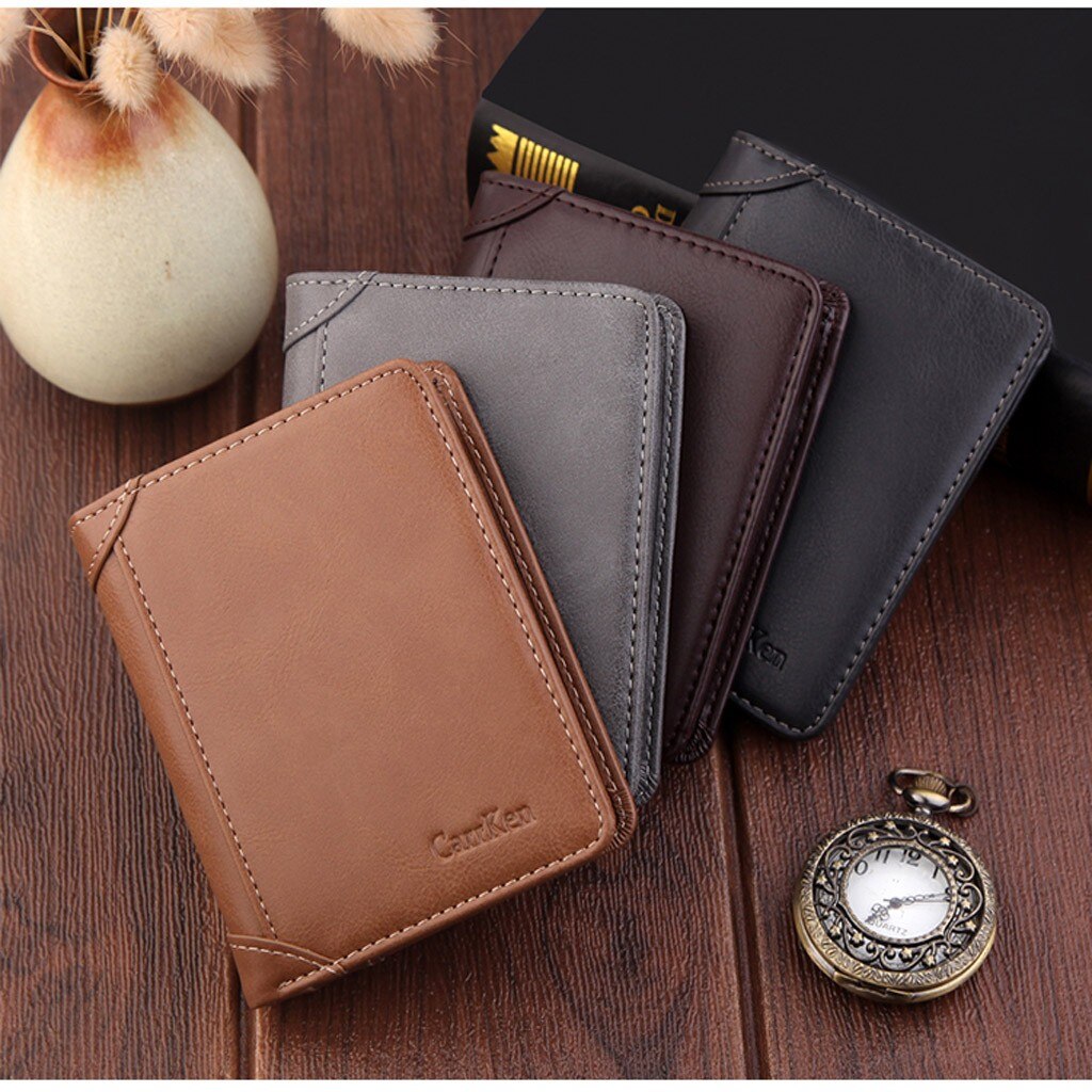 Vintage Mannen Pu 100% Pu Lederen Portemonnee Korte Slanke Mannelijke Portemonnees Leisure Mannen Mini Wallet Credit Card Trifold Purse coin