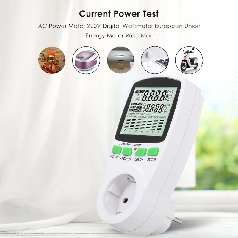 Ac power meter 220v digital wattmeter eu energimåler watt monitor analysator