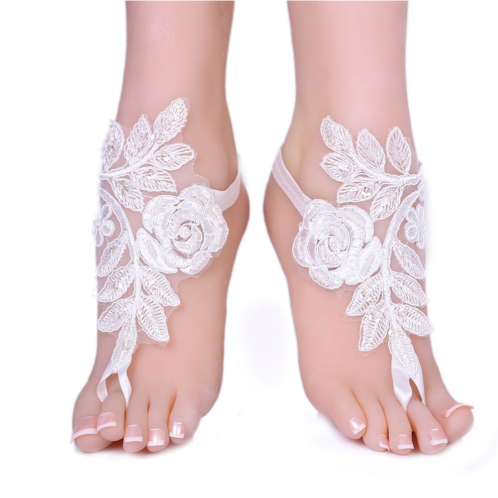 Foot Chain Lace Ankle Bracelet Bridal Beach Wedding Barefoot Sandals Women white black: A