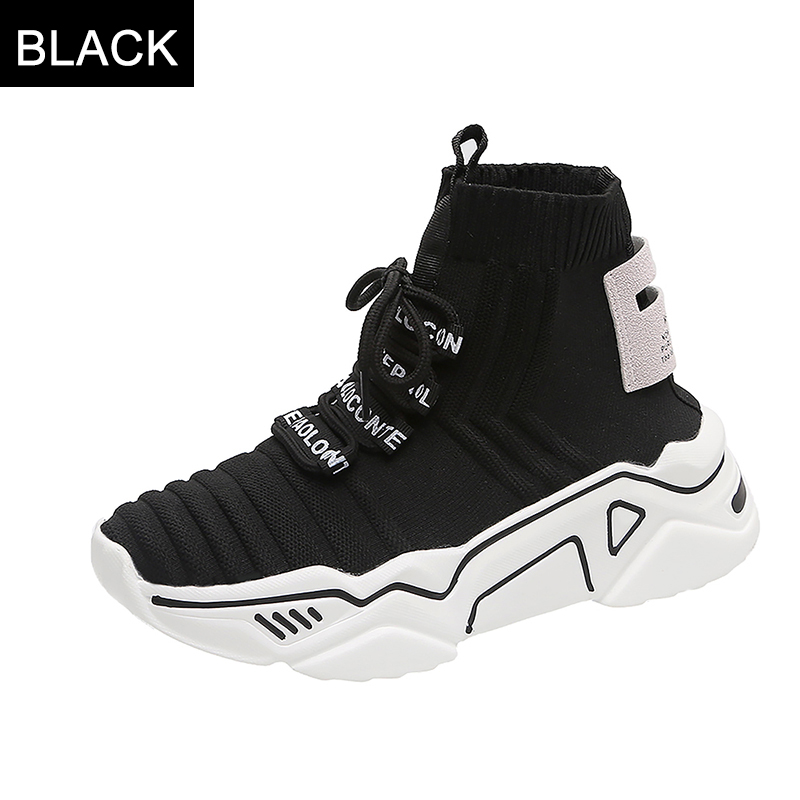 QGK Casual Shoes Women High Top Breathable Sneakers Autumn Summer Mesh Shoes Walking Lightweight Movement Sneakers: Black / 35