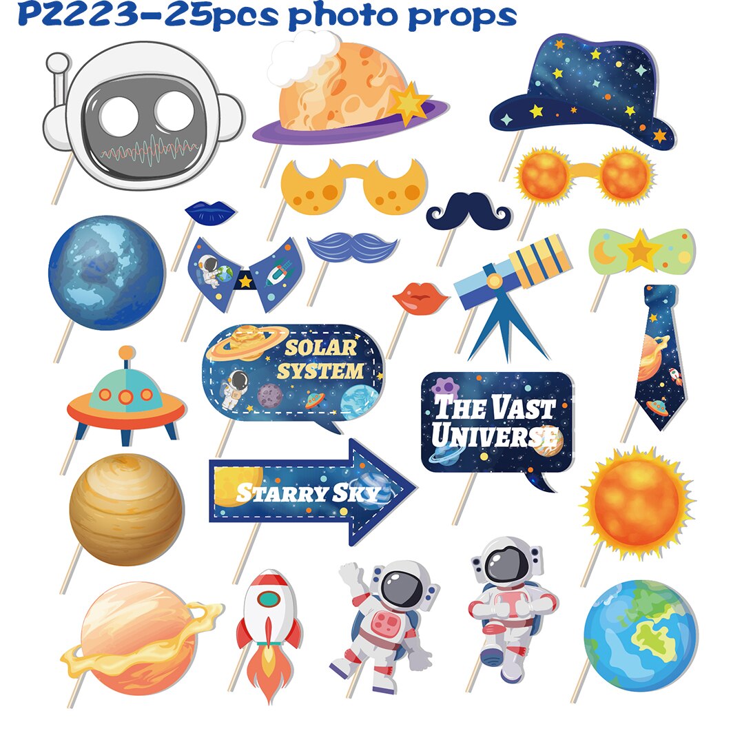 Universe Outer Space Astronaut Rocket Galaxy Theme Paper Photobooth Props Boy Planet Baby Shower Birthday Party Decorations: PZ223