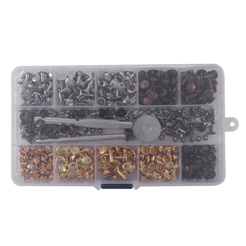 300 Sets Leer Klinknagels Double Cap Klinknagel Buisvormige Metalen Studs Met Punch Tang Bevestiging Set Gereedschap Voor Diy Leather Craft klinknagels Rep