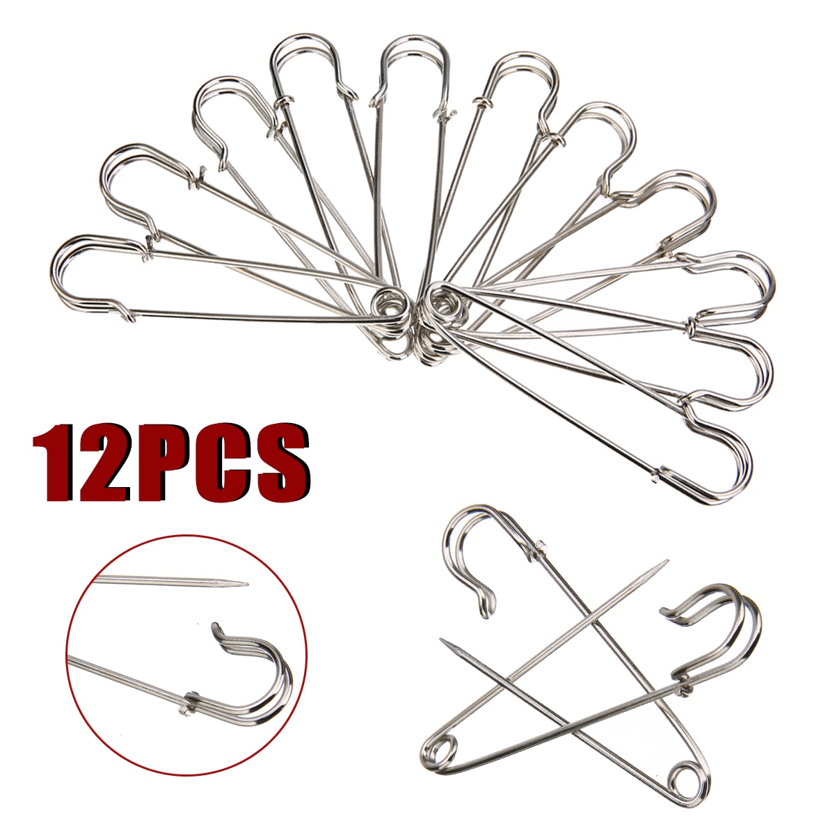 12pc Grote Veiligheidsspeld Broche Rvs Grote Jumbo Veiligheidsspeld Silver Naaien Naald voor Maken Bruidsboeket broche DIY