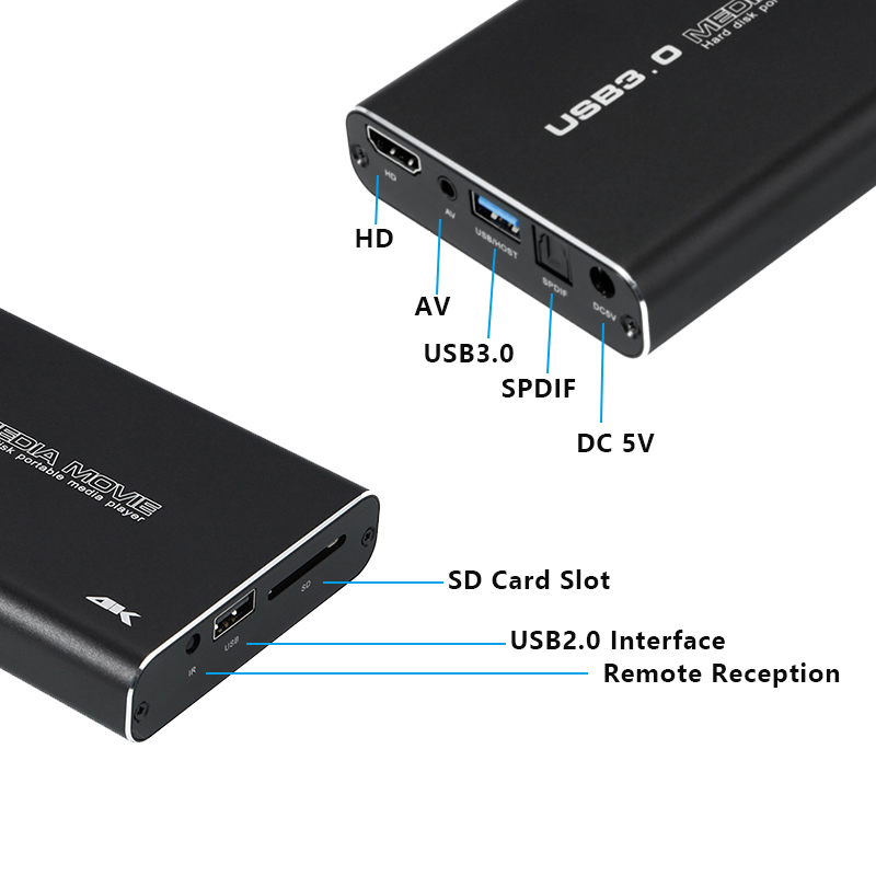 4K USB3.0 HDD Media Player Full HD H.265 Media Player Center with Auto Play For USB OTG SD AV TV AVI RMVB RM PPT SPDIF USB Hard