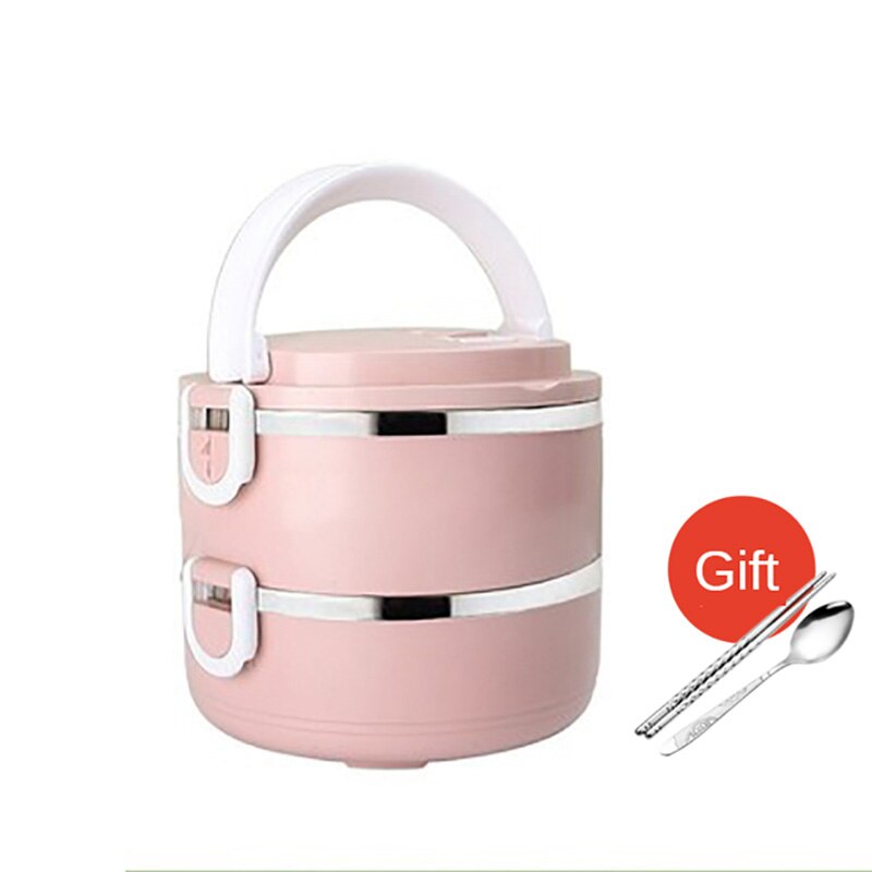 Microwave Stainless Steel Thermal Lunch Box Food Storage Box Travel Picnic Leakproof Lunch Box Students Work Adult Lunch Box: Pink 2 Layer
