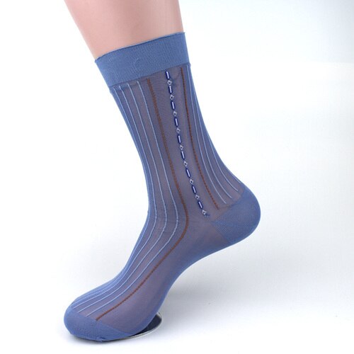 20PCS=10 pairs Nylon silk stockings men's summer ultra thin men's business crew dress breathable men's socks ice silk socks: Light blue