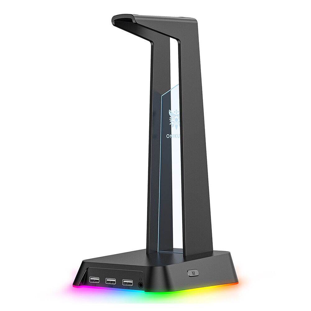 ONIKUMA RGB Headset Display Stand ST-2 with 3 USB+Audio Port Gamers Headphone Support Desk Hanger Holder Storage Accessories: Black