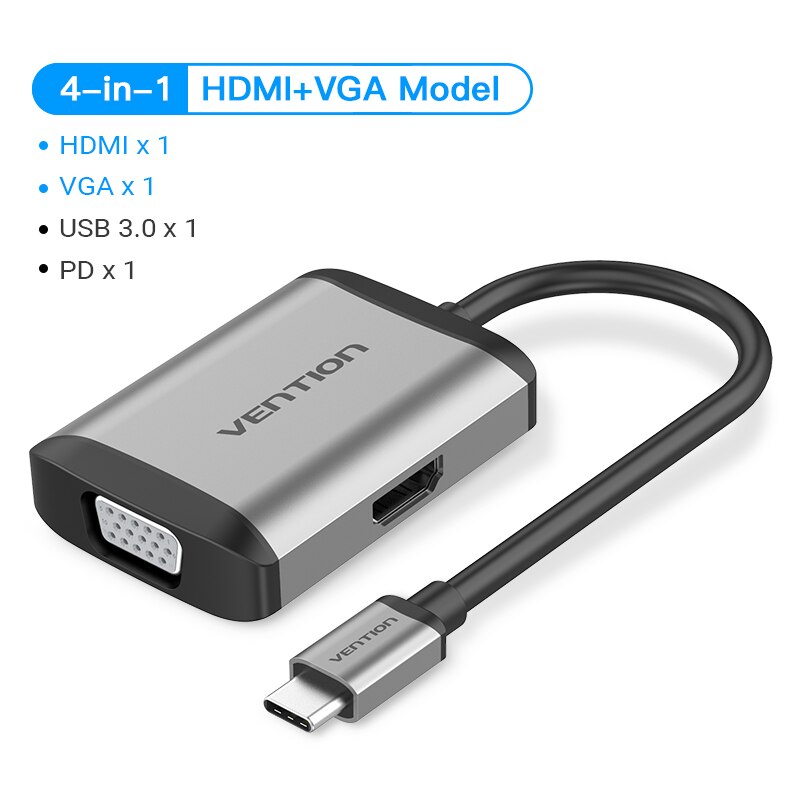 Ventie Thunderbolt 3 Dock Adapter Hub Usb C Naar Hdmi RJ45 Usb 3.0 Audio Video Splitter Voor Macbook Samsung Huawei usb C Adapter: 4 in 1-TFA