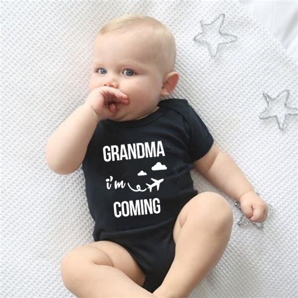 DERMSPE 2019 casuale Appena nato Del bambino Della Ragazza del Ragazzo Manica Corta Lettera Nonna Io Vengo Pagliaccetto Vestiti Vestiti Vestiti Del bambino Nero