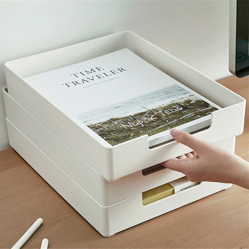 Office A4 Paper Desktop Stationery Storage Box Stackable Multilayer Office Book Organizer File Bill Storage Tray Basket