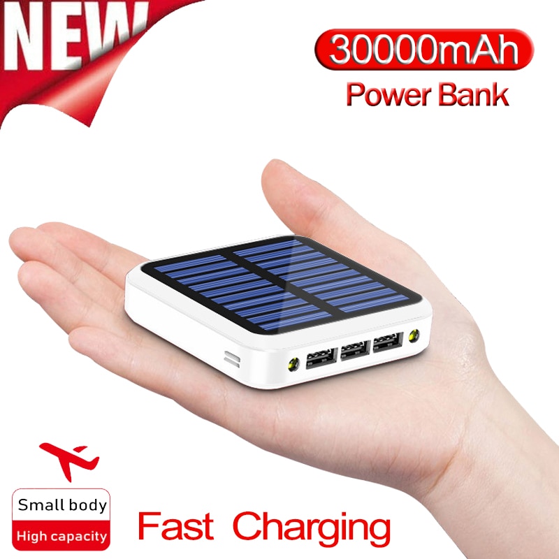 Solar- Energie Bank 30000 mAh Ladegerät 3USB Häfen Externe Ladegerät Energie für Xiaomi MI IPhone8 Smartphone Tragbare Poverbank