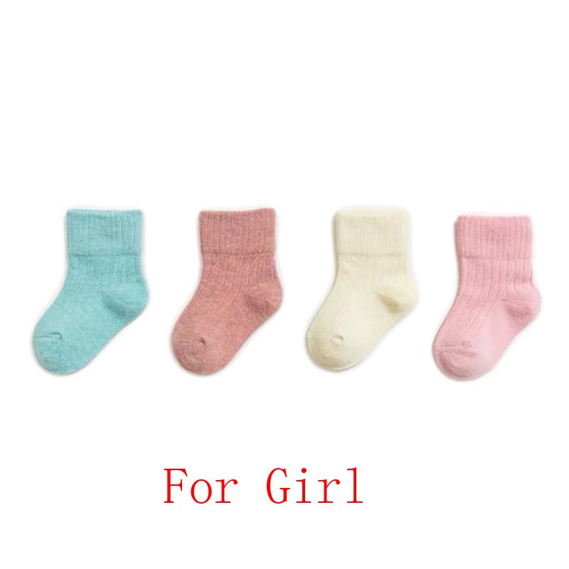 Calcetines de bebé para niñas y niños de 0 a 3 años, calcetín de color puro simple, 4 par/lote, novedad: For girls / S 6-12 months