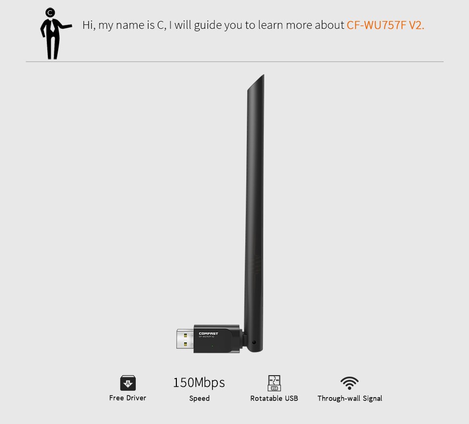 Wifi Adapter High Gain 6dBi Usb Wifi Antenne 150Mbps 2.4G Laptop Pc Ontvanger Gratis Driver Voor Windows Xp 7 8 Comfast CF-WU757F-V2