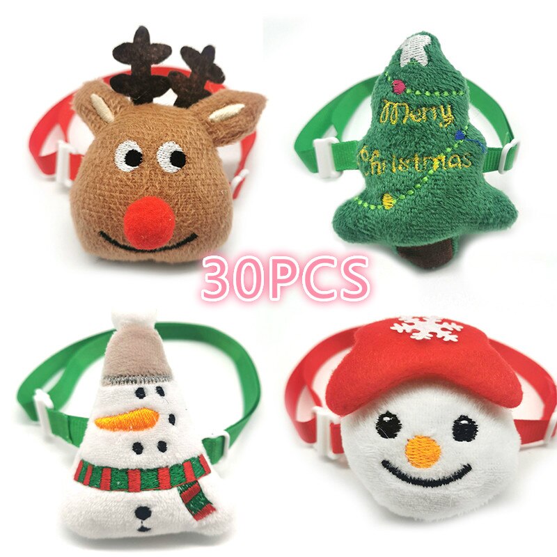 30/50pcs Christmas Pet Bow Ties Neckties Xmas Tree Deer Snowman Cartoon Bow Tie for Small Middle Dog Puppy Grooming Supplies: 30pcs