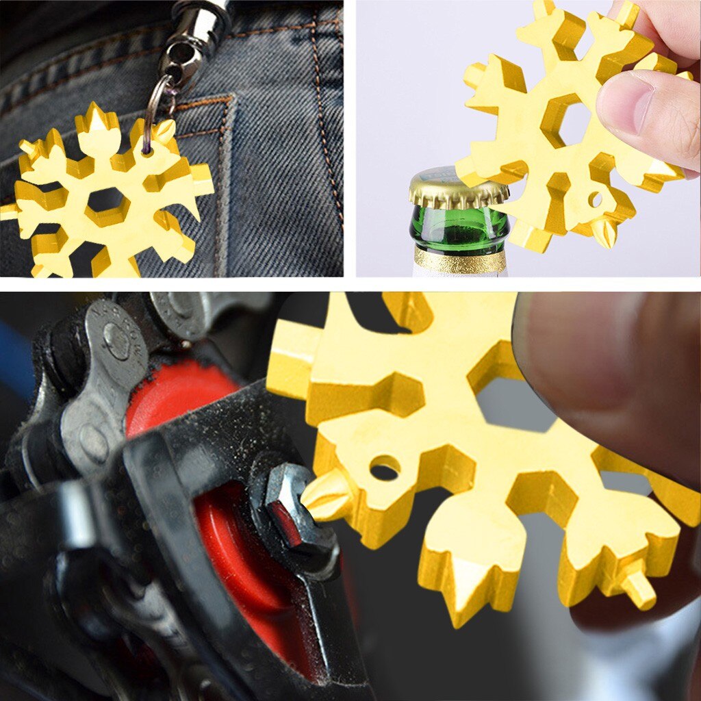 Portable 18 In 1 Mini Snowflake Multi Pocket Tool Spanner Hex Wrench Multipurpose Camp Survive Outdoor Hike Key Ring Key Chain