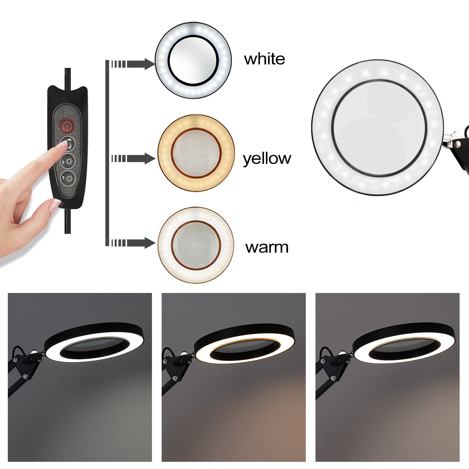 5x forstørrelsesglas bordlampe forstørrelsesglas led lys læselampe med tre dæmpningstilstande usb strømforsyning kan foldes sammen