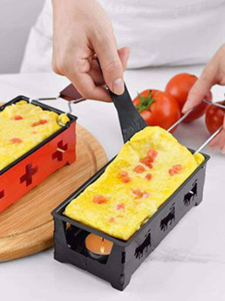 Cheese Raclette Portable Foldable Non-Stick Candlelight Raclette Pan with Spatula Barbecue Home Kitchen Grilling Tool