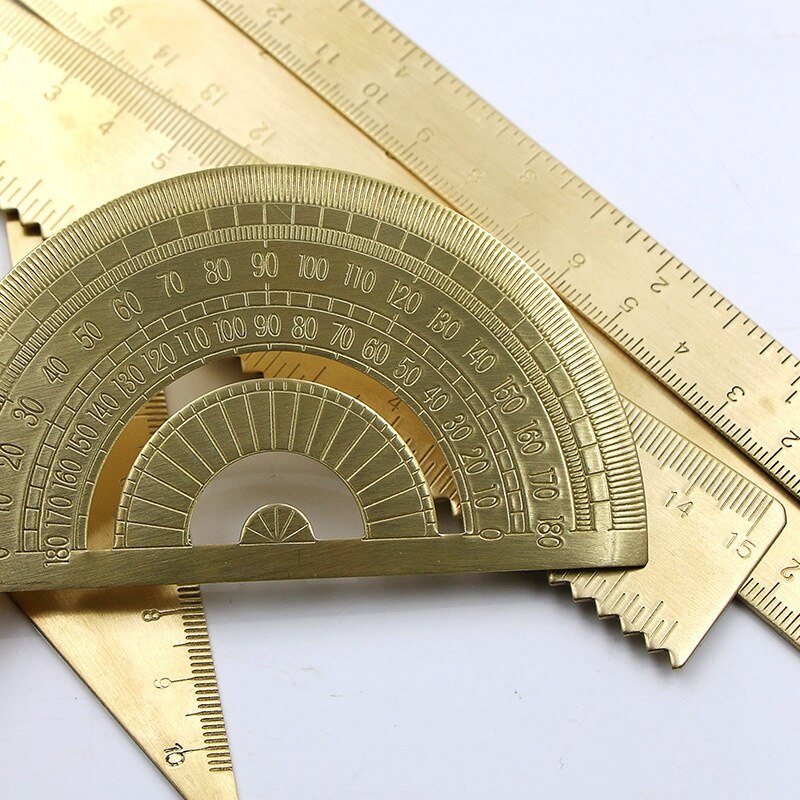 4Pcs Measuring Ruler Set Drawing Instruments Include Brass Protractor Isosceles Right Angle Triple-Cornered Ruler