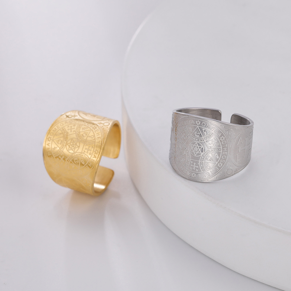 Dawapara Enochian Anillo de Ángel Mágico Solomon Kabbalah Amuleto de Protección Esagrama de Acero Inoxidable Triángulo Joyería Religiosa