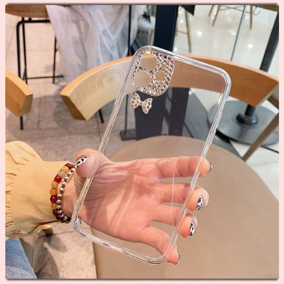 Coque de Protection transparente en TPU pour iPhone, compatible modèles 11, 12 Pro Max, X, XR, XS, 7, 8 Plus, 12 Mini coque avec caméra diamant et papillon: For iPhone SE 2020