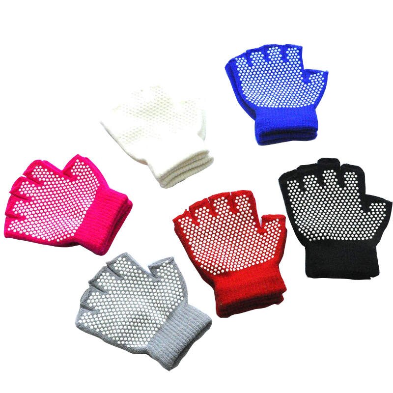 Warmom crianças quentes inverno ao ar livre esportes handguards antiderrapante pequenas partículas meio dedo luvas de malha