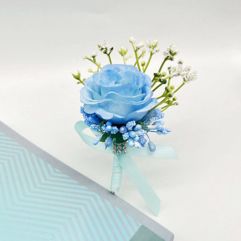 Ramo de novia, flores, accesorios de boda para dama de honor, rosas artificiales azules, ramos de novia, decoración de boda: BLANCO
