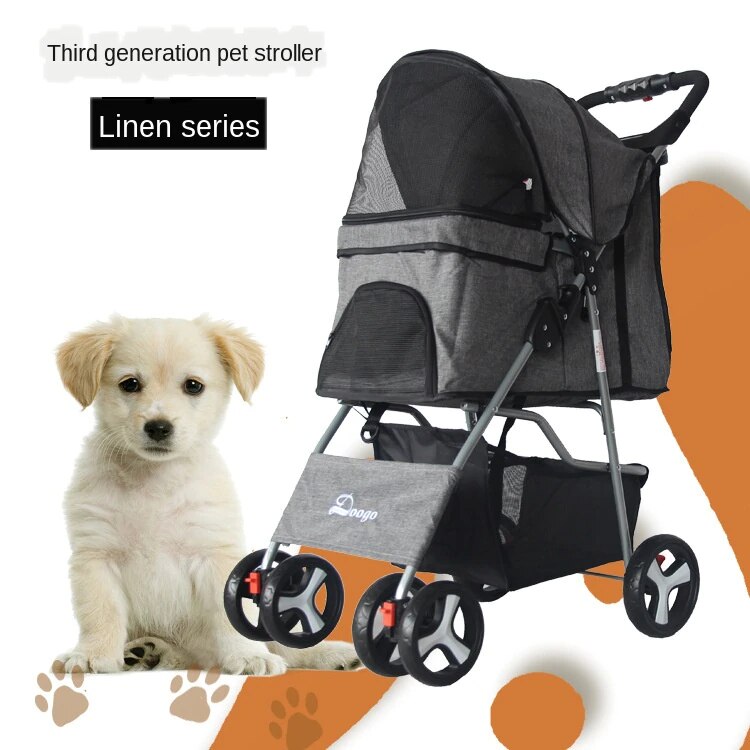 Poussette pour animaux de compagnie poussette pour chien à trois roues nouvelle poussette pour animaux de compagnie pliable petit chien chiot poussette: Flax Gray 804